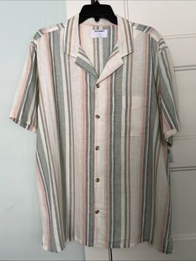 NWT Old Navy Men's Short-Sleeve Stripe Shirt - Sage & Cream XL